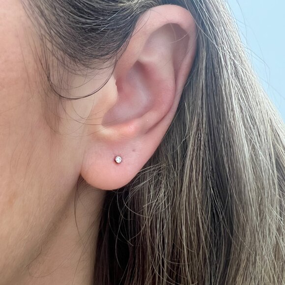 2mm Diamond Stud Earrings Lab Grown , 14K Solid Yellow Gold Studs , Dainty Studs - Picture 4 of 7